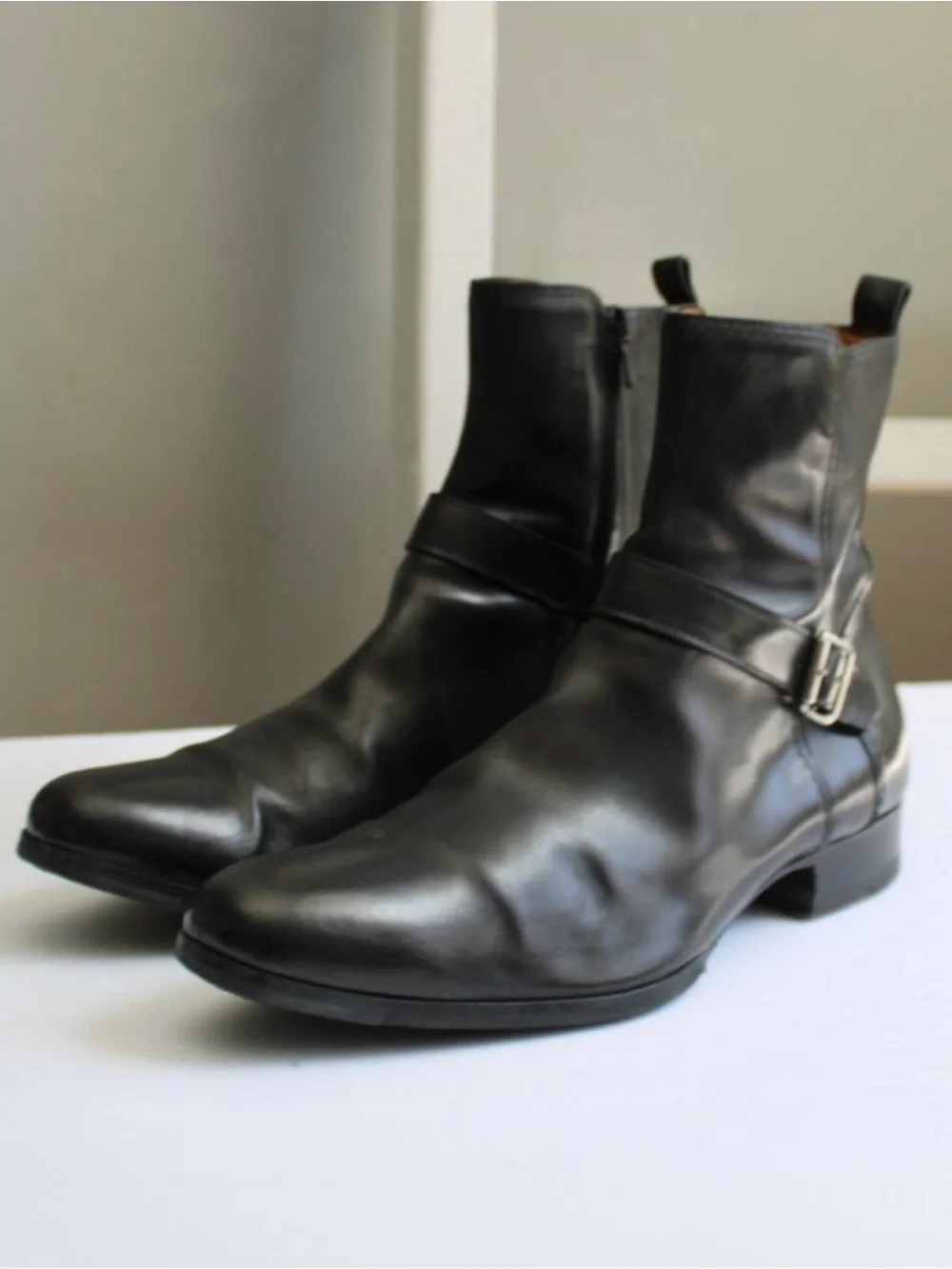 CNC Costume National Black Leather Harness Ankle Boots